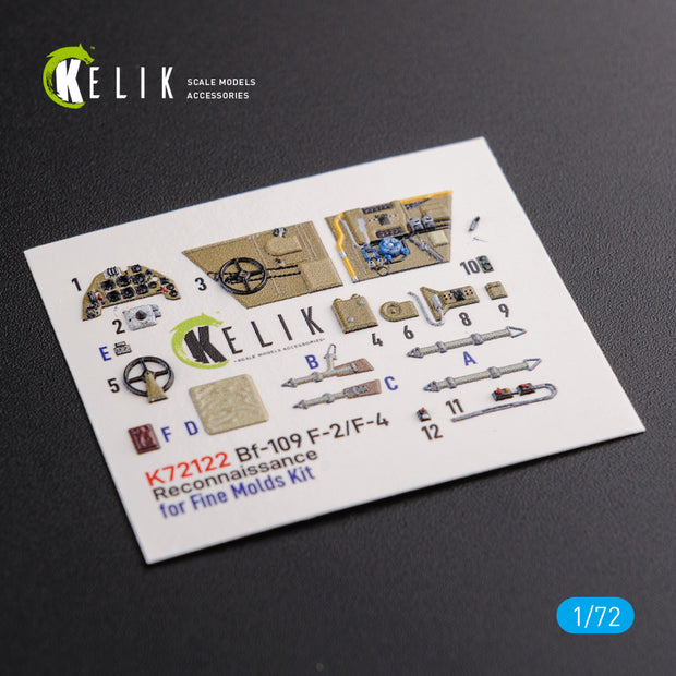 Interior 3D Decals Messerschmitt BF109-F2/F4 reconnaissance Aircraft (for Fine Molds Model kit) Scale 1:72 KeliK K72122 Germany (WW2)
