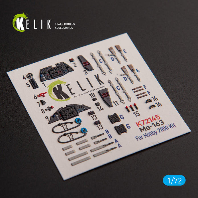 Me 163 B/S Komet. Interior 3D Decals (for Hobby 2000/Academy Aircraft model kit) Scale 1:72 KeliK K72145