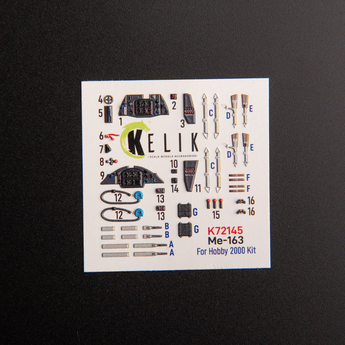 Me 163 B/S Komet. Interior 3D Decals (for Hobby 2000/Academy Aircraft model kit) Scale 1:72 KeliK K72145