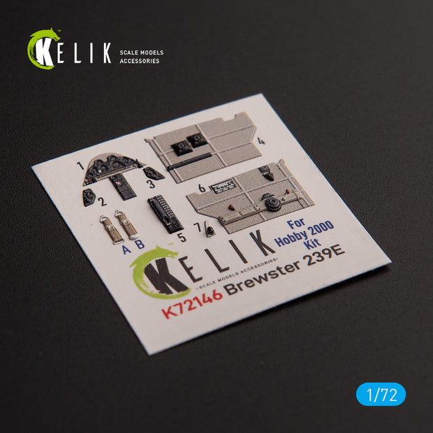 Brewster 239E. Interior 3D Decals (for Hobby 2000/Hasegawa Aircraft model kit) Scale 1:72 KeliK K72146