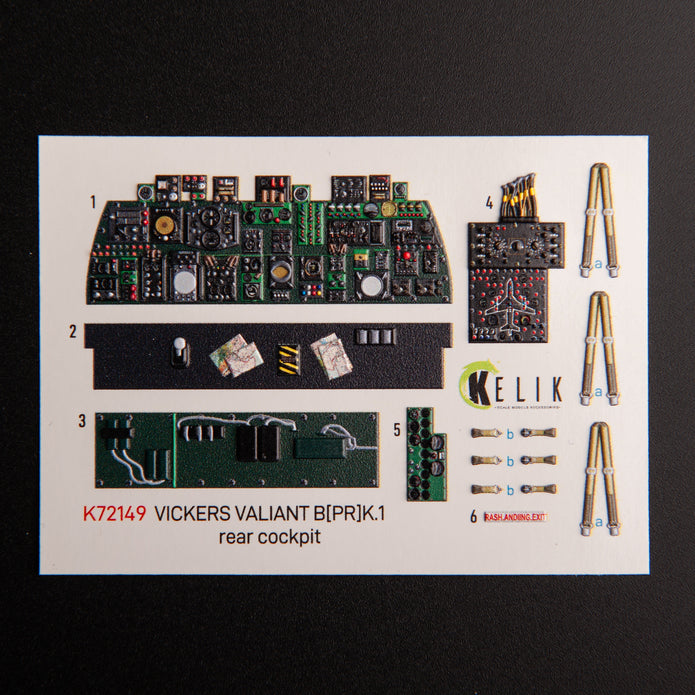 Vickers Valiant B(PR)K.1 rear cockpit . Interior 3D Decals (for Airfix Aircraft model kit) Scale 1:72 KeliK K72149