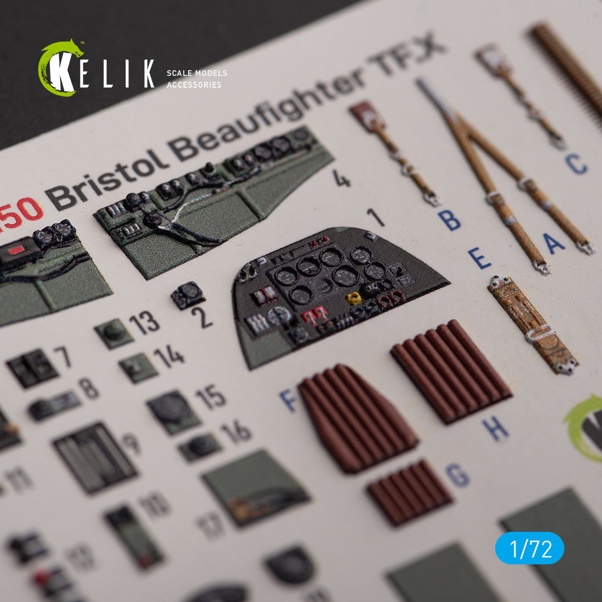 Bristol Beauhfighter TF.X. Interior 3D Decals (for Airfix Aircraft model kit) Scale 1:72 KeliK K72150