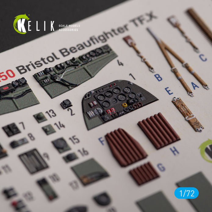 Bristol Beauhfighter TF.X. Interior 3D Decals (for Airfix Aircraft model kit) Scale 1:72 KeliK K72150