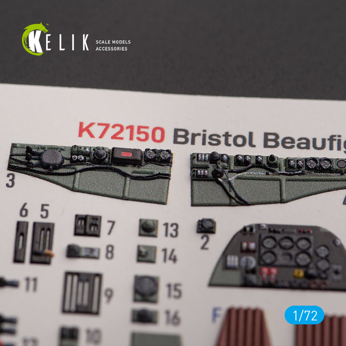 Bristol Beauhfighter TF.X. Interior 3D Decals (for Airfix Aircraft model kit) Scale 1:72 KeliK K72150