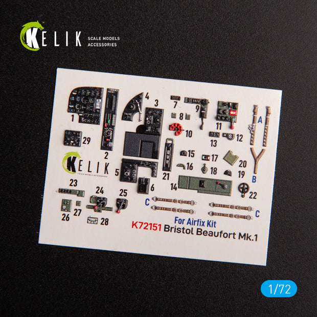Bristol Beaut Mk.1. Interior 3D Decals (for Airfix Aircraft model kit) Scale 1:72 KeliK K72151