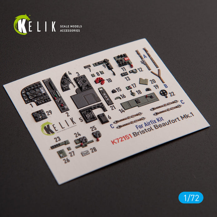 Bristol Beaut Mk.1. Interior 3D Decals (for Airfix Aircraft model kit) Scale 1:72 KeliK K72151