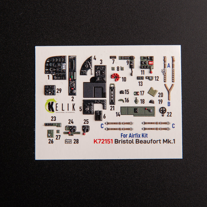 Bristol Beaut Mk.1. Interior 3D Decals (for Airfix Aircraft model kit) Scale 1:72 KeliK K72151