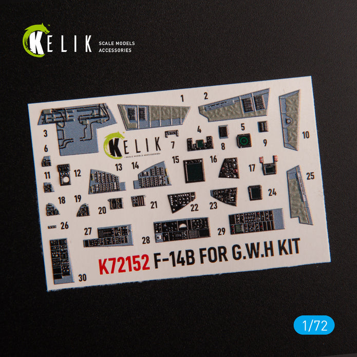 F-14B. Interior 3D Decals (for Great Wall Hobby (GWH) Aircraft model kit) Scale 1:72 KeliK K72152