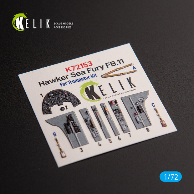 Hawker Sea Fury FB.11. Interior 3D Decals (for Trumpeter Aircraft model kit) Scale 1:72 KeliK K72153
