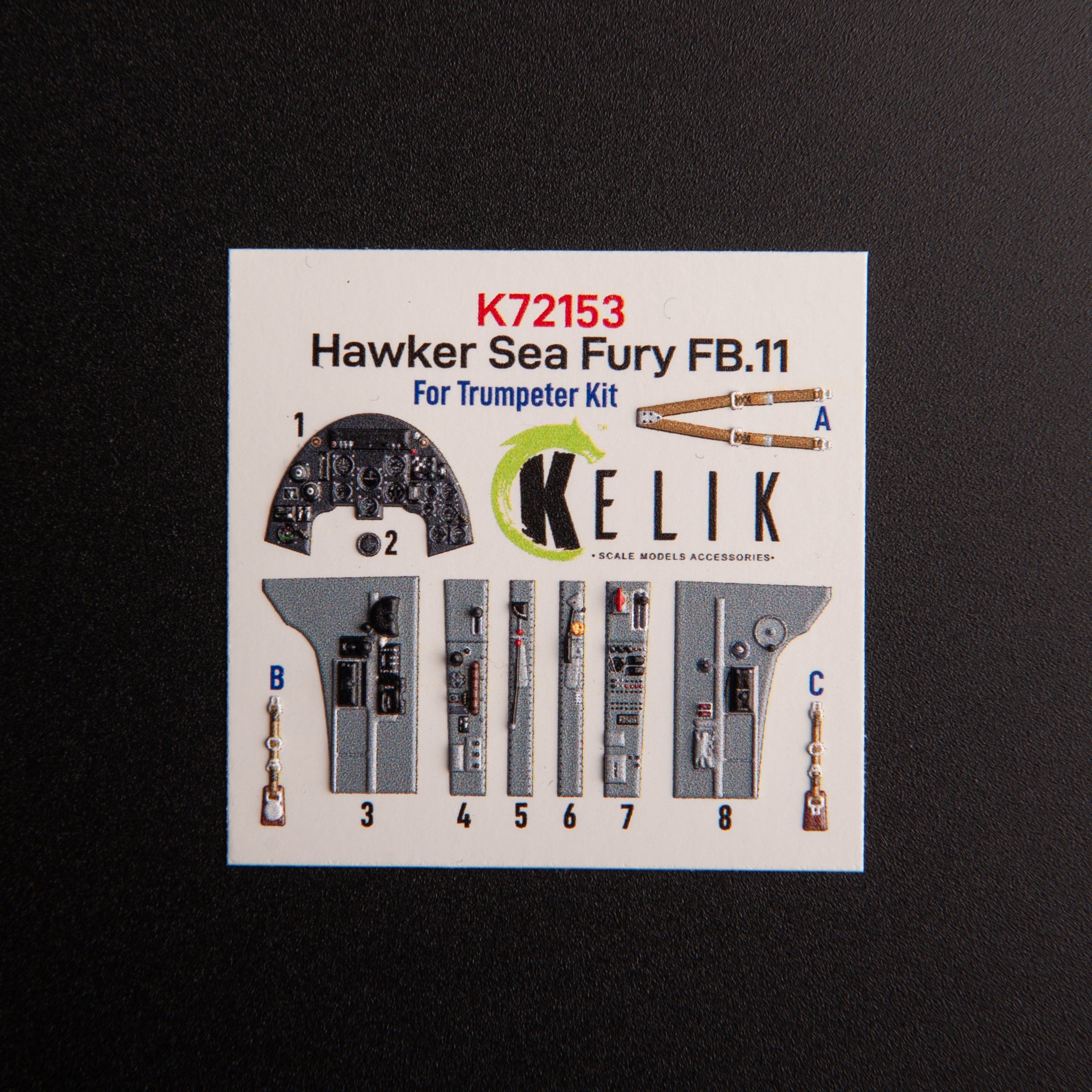Hawker Sea Fury FB.11. Interior 3D Decals (for Trumpeter Aircraft model kit) Scale 1:72 KeliK K72153