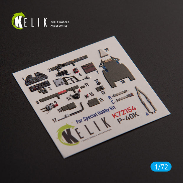 P-40K. Interior 3D Decals (for Special Hobby Aircraft model kit) Scale 1:72 KeliK K72154