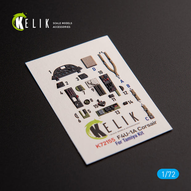 F4U-1A Corsair. Interior 3D Decals (for Tamiya Aircraft model kit) Scale 1:72 KeliK K72155