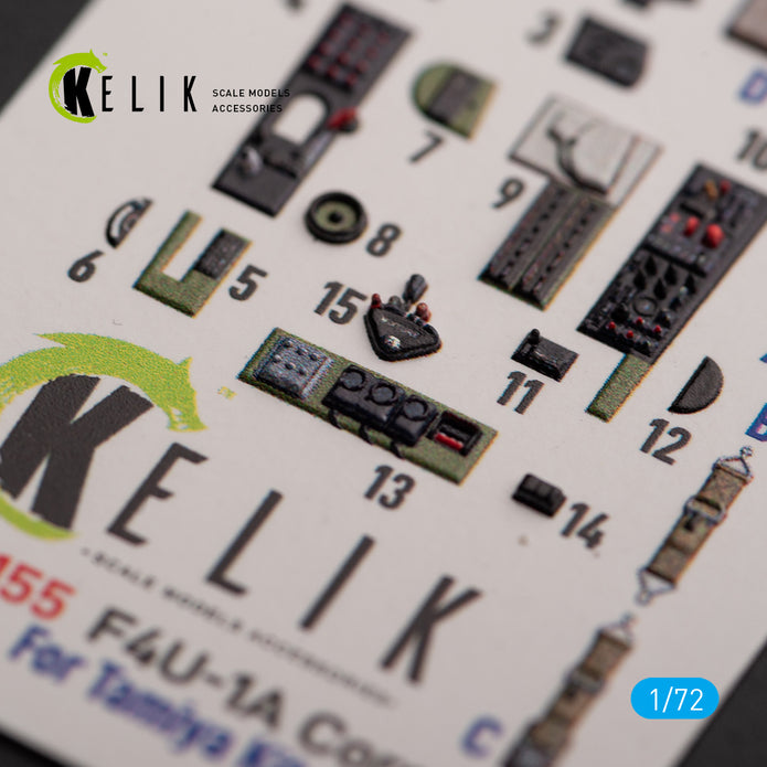 F4U-1A Corsair. Interior 3D Decals (for Tamiya Aircraft model kit) Scale 1:72 KeliK K72155