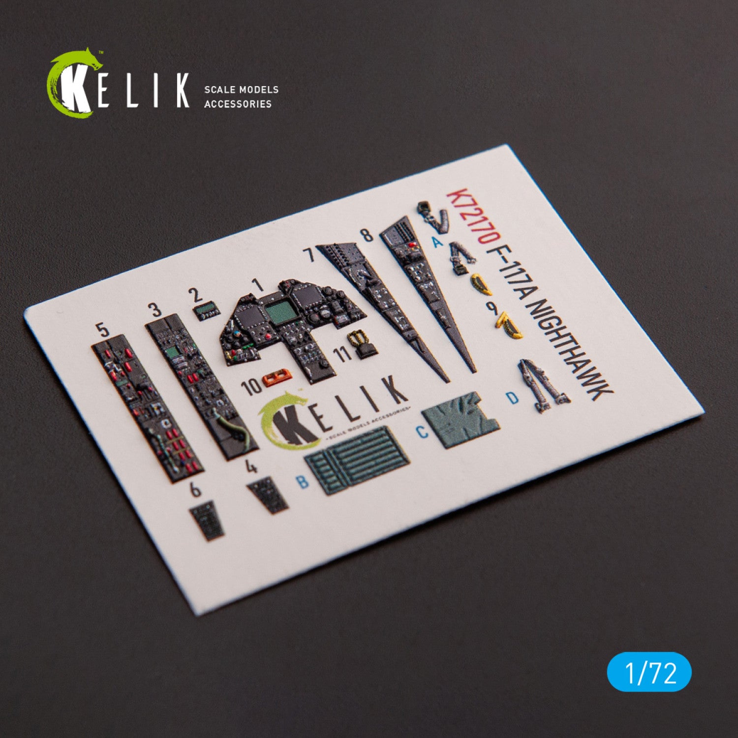 F-117A NIGHTHAWK. Interior 3D Decals (for Hasegawa Aircraft model kit) Scale 1:72 KeliK K72170