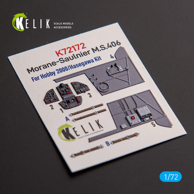 Morane-Saulnier M.S.406. Interior 3D Decals (for Hobby 2000 / Hasegawa Aircraft model kit) Scale 1:72 KeliK K72172
