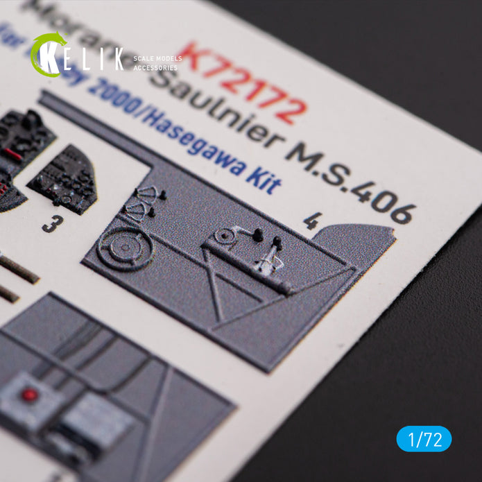Morane-Saulnier M.S.406. Interior 3D Decals (for Hobby 2000 / Hasegawa Aircraft model kit) Scale 1:72 KeliK K72172
