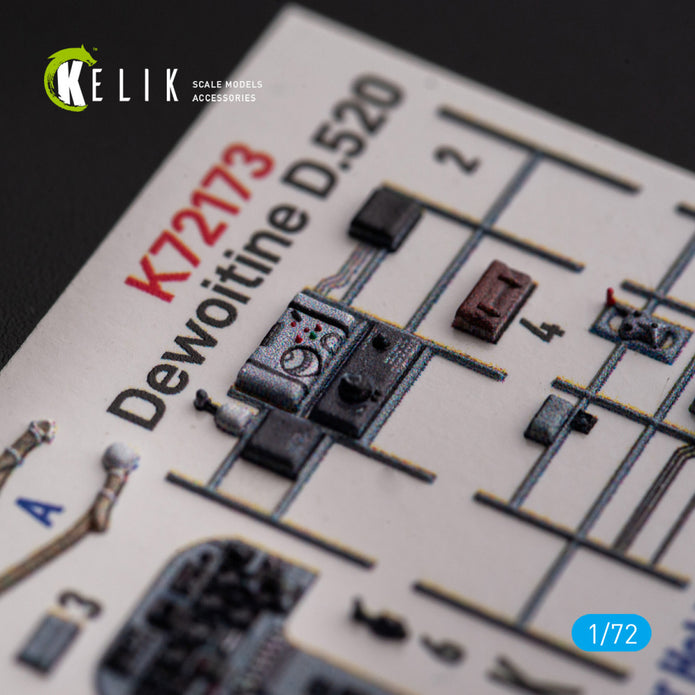 Dewoitine D.520. Interior 3D Decals (for Hobby 2000 / Hasegawa Aircraft model kit) Scale 1:72 KeliK K72173