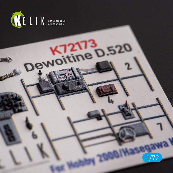 Dewoitine D.520. Interior 3D Decals (for Hobby 2000 / Hasegawa Aircraft model kit) Scale 1:72 KeliK K72173