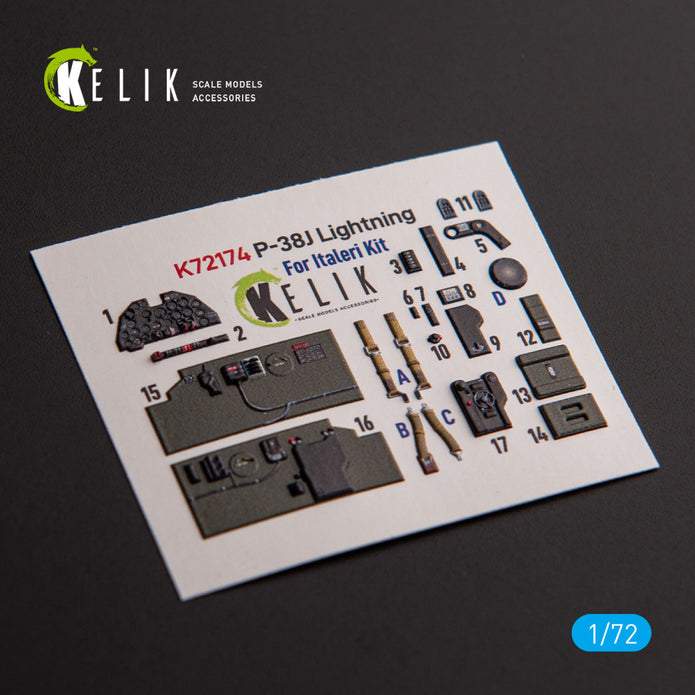 Lockheed Р-38J Lightning. Interior 3D Decals (for Italeri / Academy Aircraft model kit) Scale 1:72 KeliK K72174