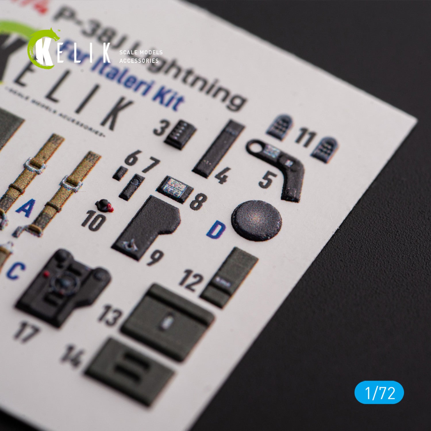 Lockheed Р-38J Lightning. Interior 3D Decals (for Italeri / Academy Aircraft model kit) Scale 1:72 KeliK K72174