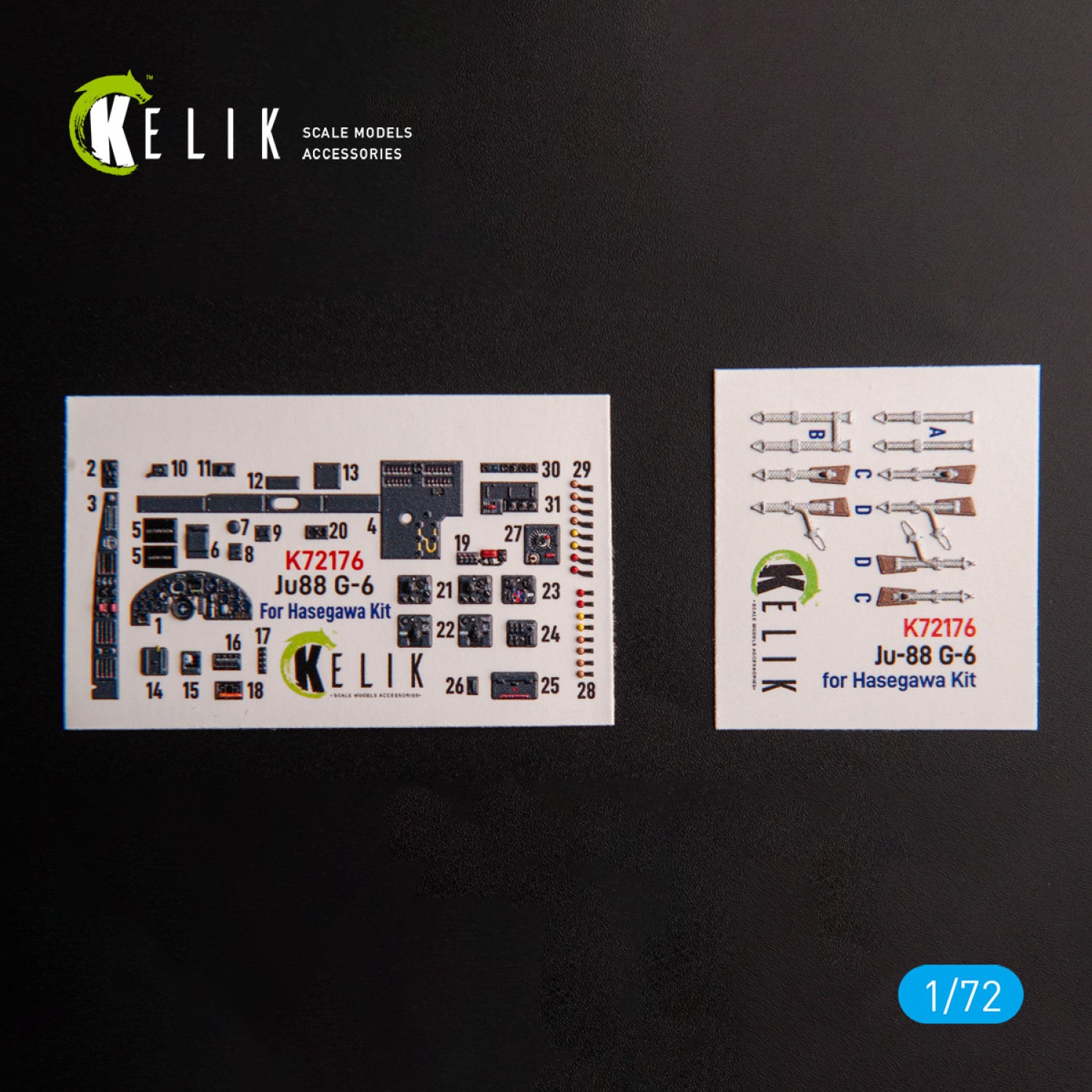 Junkers Ju 88 G-6. Interior 3D Decals (for Hasegawa Aircraft model kit) Scale 1:72 KeliK K72176