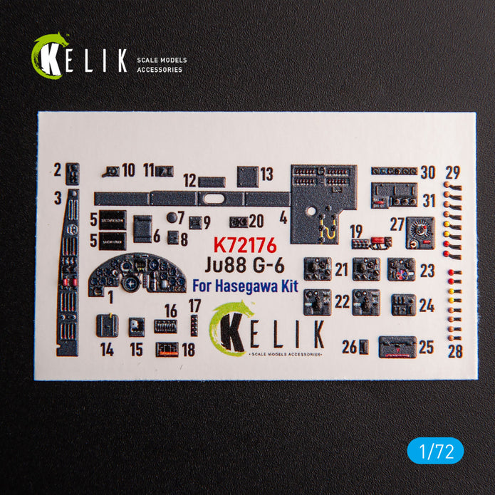 Junkers Ju 88 G-6. Interior 3D Decals (for Hasegawa Aircraft model kit) Scale 1:72 KeliK K72176