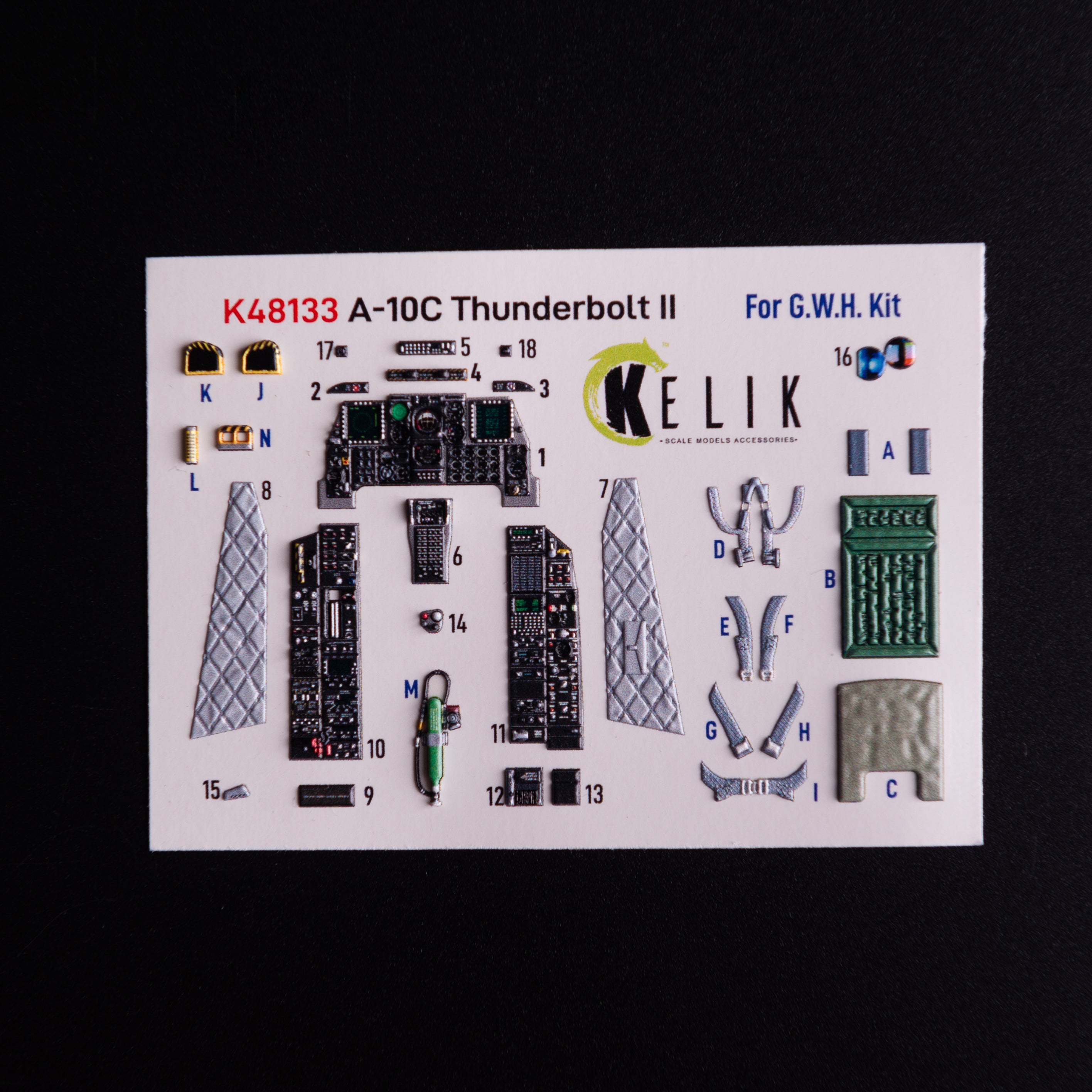Fairchild Republic A-10A Thunderbolt II. Interior 3D Decals (for GWH Aircraft model kit) Scale 1:48 KeliK K48133