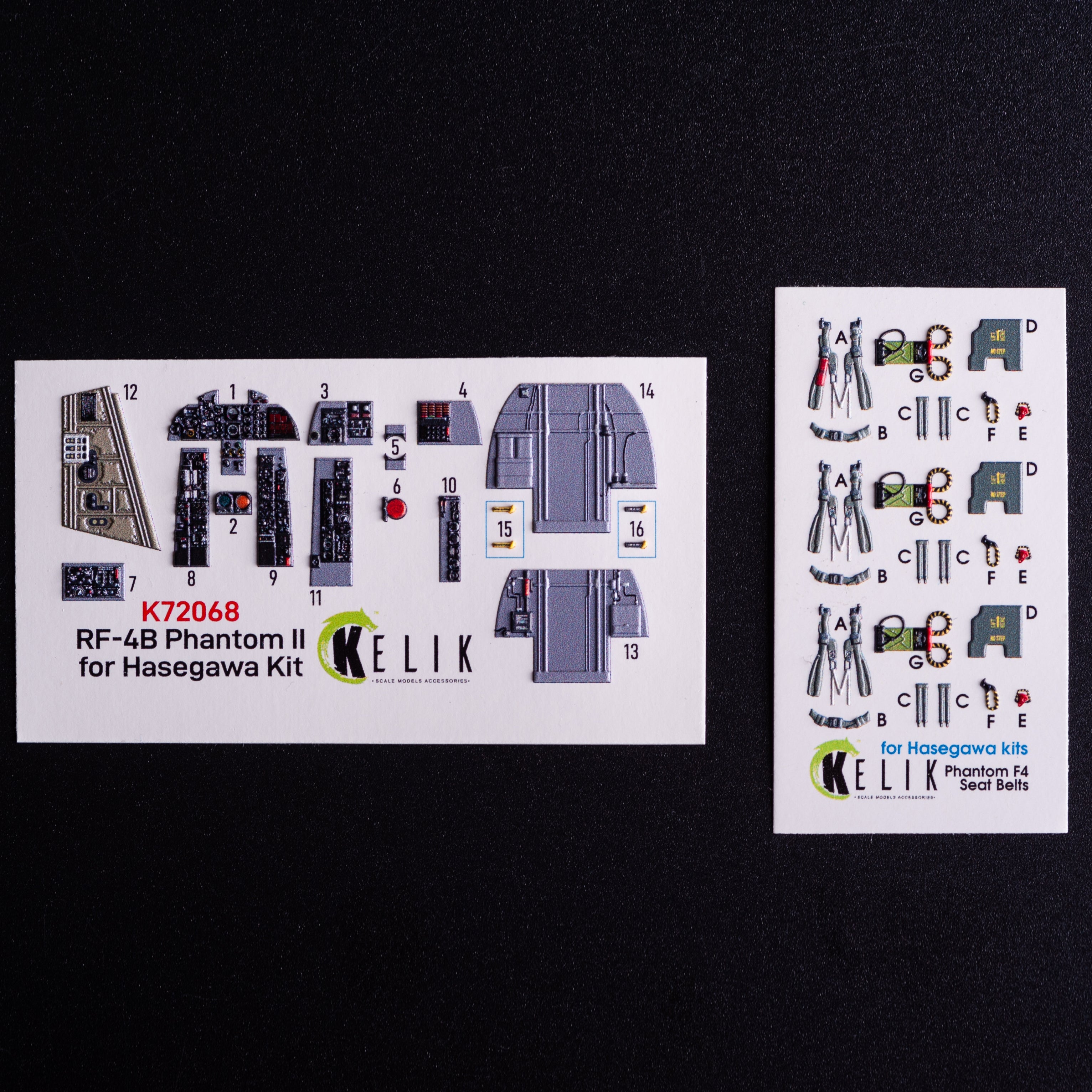 McDonnell Douglas RF-4B Phantom II. Interior 3D Decals (for Hasegawa Aircraft model kit) Scale 1:72 KeliK K72068