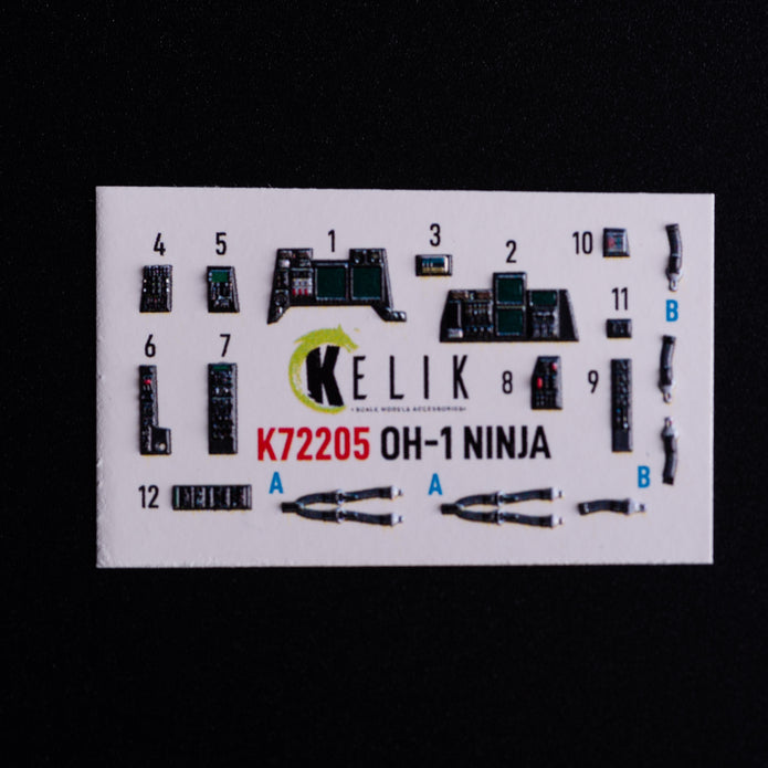 Kawasaki OH-1 Ninja. Interior 3D Decals (for Aoshima Helicopter model kit) Scale 1:72 KeliK K72205