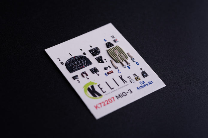 MiG-3. Interior 3D Decals (for Armory Aircraft model kit) Scale 1:72 KeliK K72207