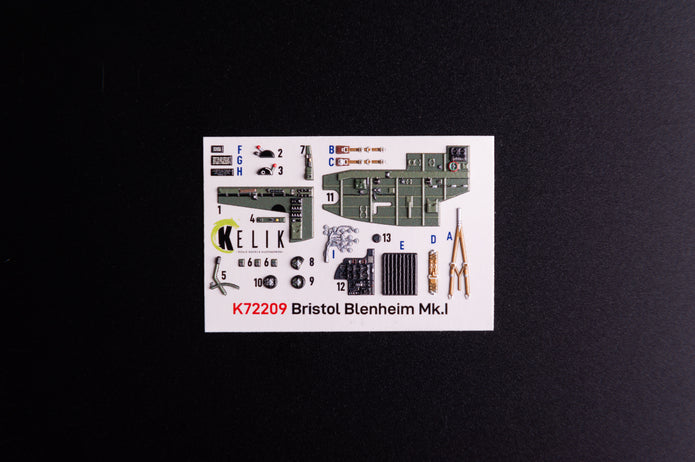 Bristol Bleninheim Mk.1. Interior 3D Decals (for Airfix Aircraft model kit) Scale 1:72 KeliK K72209