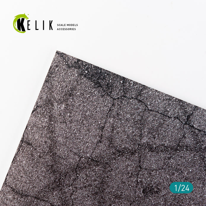 Cracked asphalt Base - Acrylic 3 mm (180 x 357 mm) (210 g) Scale 1:24 KeliK KS24009 Stands for Plastic Models