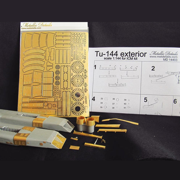 Tupolev Tu-144, Exterior Detailing set for aircraft model kits (Photoetch) Scale 1:144 (Recommended for kit: ICM) Metallic Details MD14403