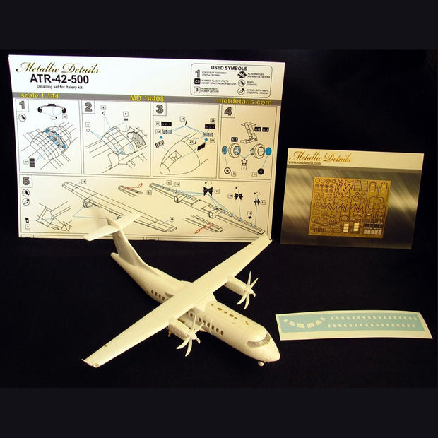 ATR 42-500, Exterior Detailing set for model kit aircraft (Photoetching and Painting Masks) Scale 1:144 (Recommended for kit: Italeri) Metallic Details MD14408