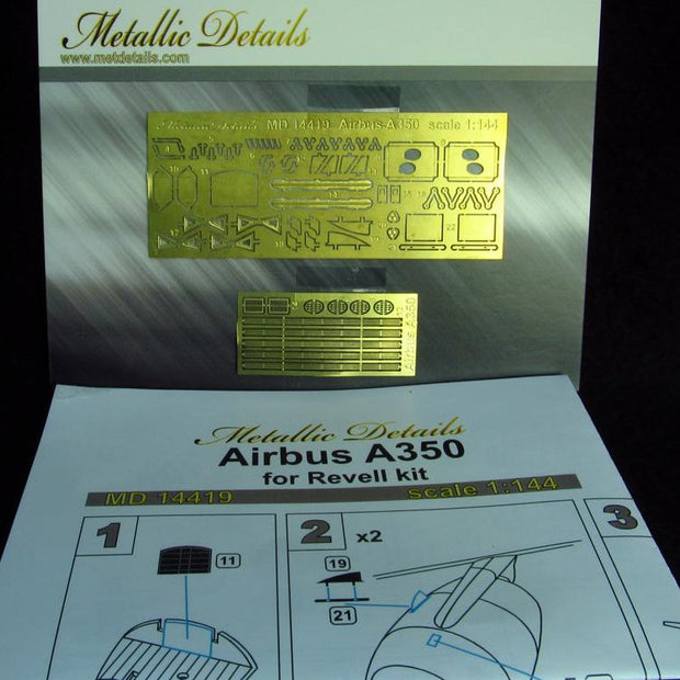 Airbus A350, Detailing set for airplane kit models Exterior, Scale 1:144 Photoetch (Recommended for kit: Revell) Metallic Details MD14419