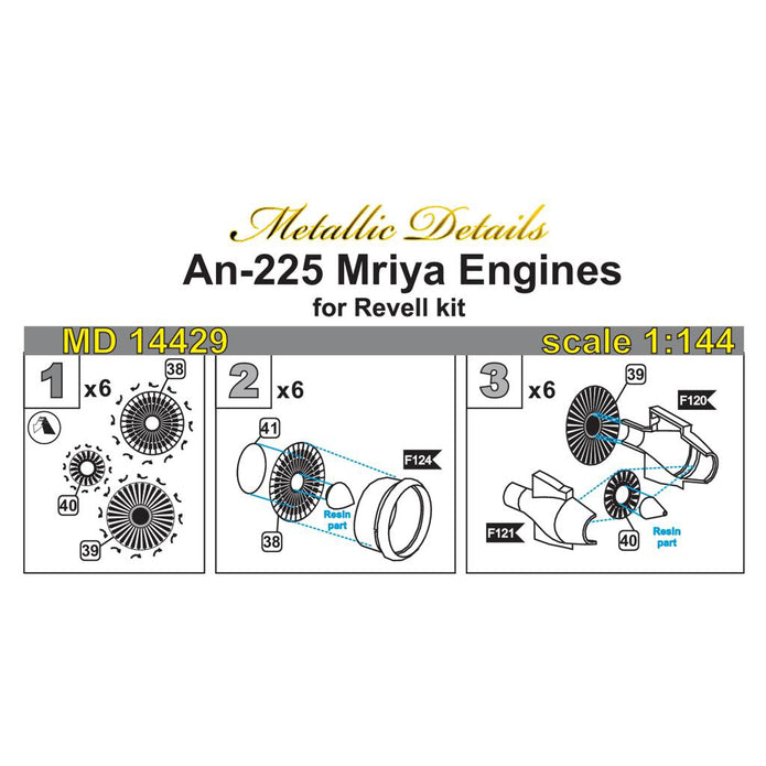 Antonov An-225 Mrija, Detailing Engines, Scale 1:144 Resin, Photoetch (Recommended for kit: Revell) Metallic Details MD14429 - For aircraft model kits