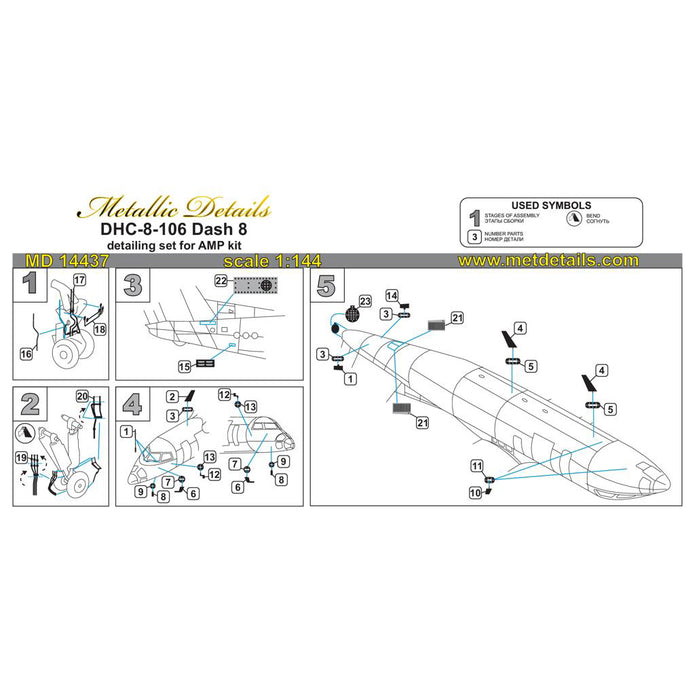 De Havilland Canada DHC-8-106 Dash 8, Detailing set for aircraft model Exterior, Scale 1:144 Photoetch (Recommended for kit: AMP) Metallic Details MD14437