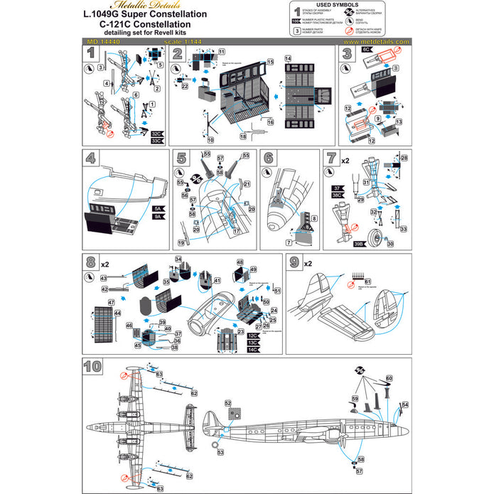 Lockheed L,1049G / C-121C, Detailing set for aircraft models Exterior, Scale 1:144 Resin, Photoetch (Recommended for kit: Revell) Metallic Details MD14440