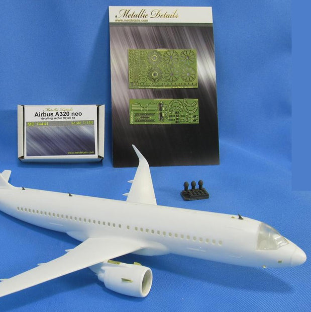 Airbus A320neo, Detailing set for model kit aircraft Exterior, Scale 1:144 Resin, Photoetch (Recommended for kit: Revell) Metallic Details MD14441