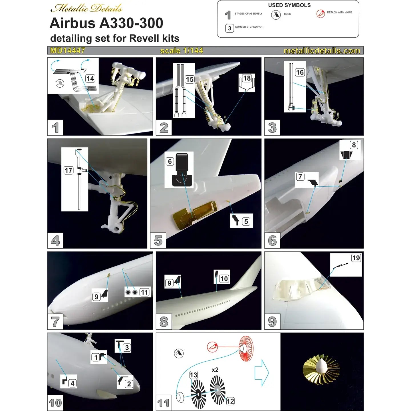 Airbus A330-300 Detailing Set (Photo-etched parts) (for Revell) Scale 1:144 Metallic Details MD14447