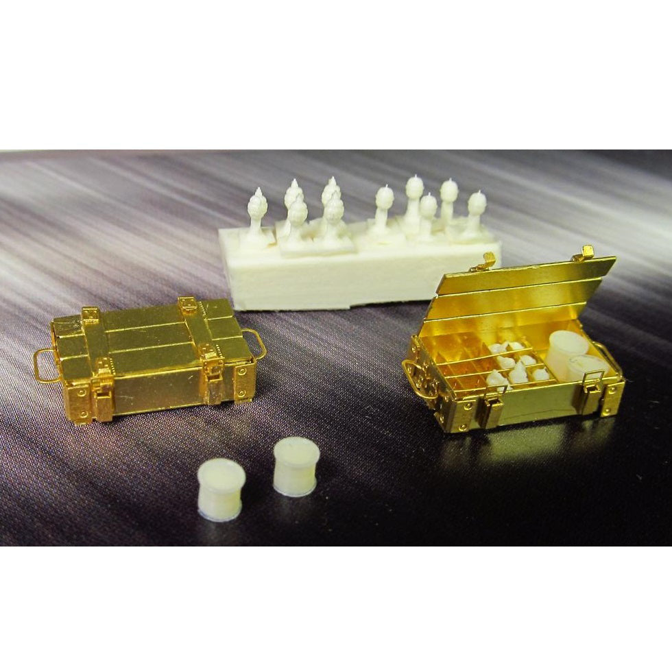 A box of Soviet F1 grenades and a box of RGD-5 grenades, Resin grenades with etched boxes Scale 1:35 Metallic Details MD3504