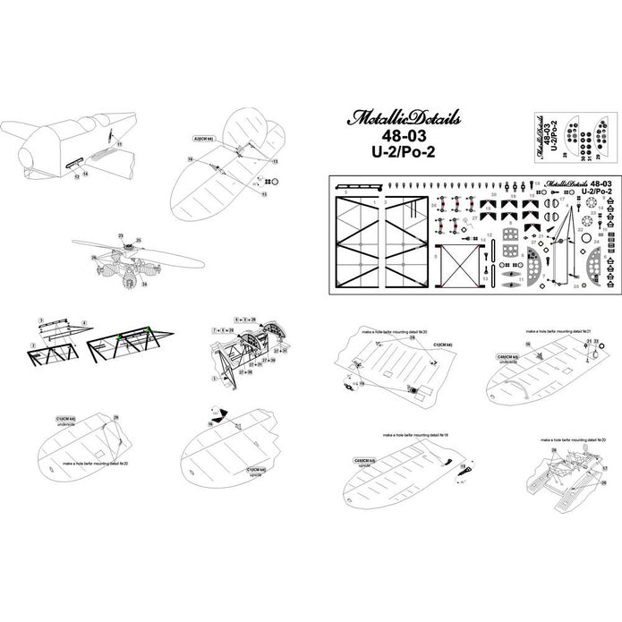 Polikarpov Po-2/U2 Detailing set for model kit aircraft Interior and Exterior Scale 1:48 Photoetch (Recommended for kit: ICM) Metallic Details MD4803