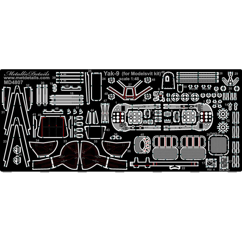 Yakovlev Yak-9 Detailing set for aircraft model Cockpit and Exterior (for Modelsvit) Scale 1:48 Metallic Details MD4807