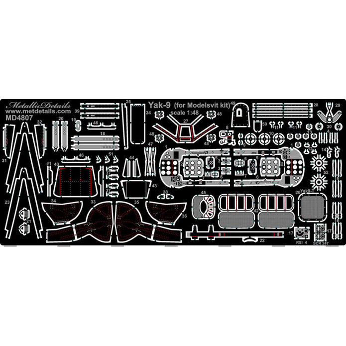 Yakovlev Yak-9 Detailing set for aircraft model Cockpit and Exterior (for Modelsvit) Scale 1:48 Metallic Details MD4807