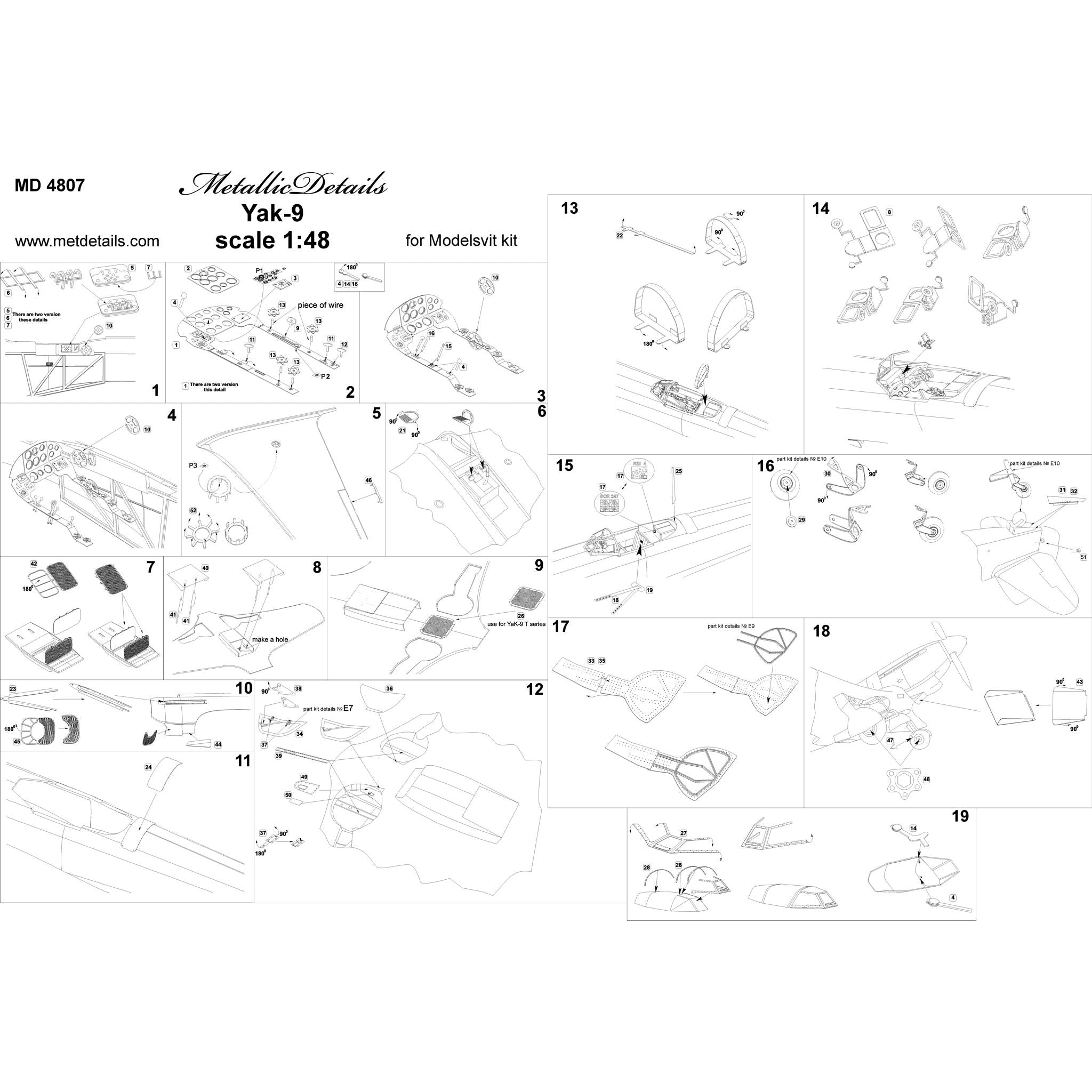 Yakovlev Yak-9 Detailing set for aircraft model Cockpit and Exterior (for Modelsvit) Scale 1:48 Metallic Details MD4807