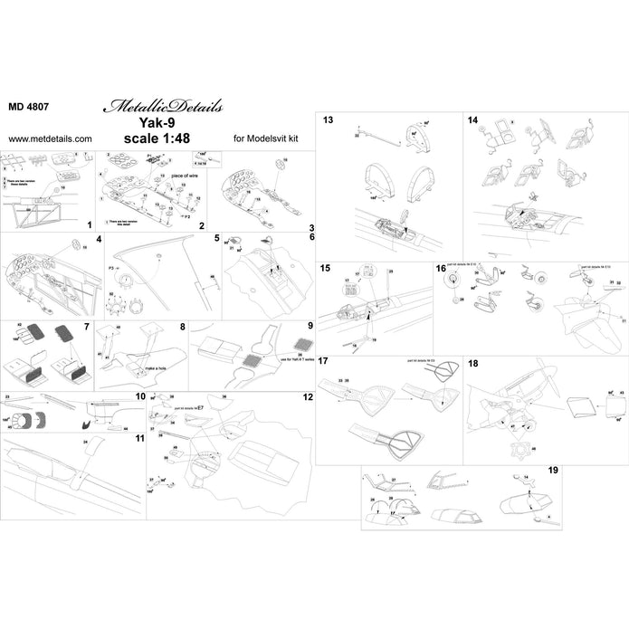 Yakovlev Yak-9 Detailing set for aircraft model Cockpit and Exterior (for Modelsvit) Scale 1:48 Metallic Details MD4807