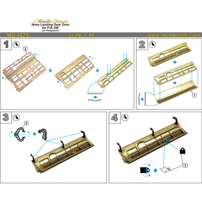 Boeing F/A-18F, Nose Landing Gear Door for aircraft model kit, Scale 1:48 Photoetch (Recommended for kit: Hasegawa) Metallic Details MD4829