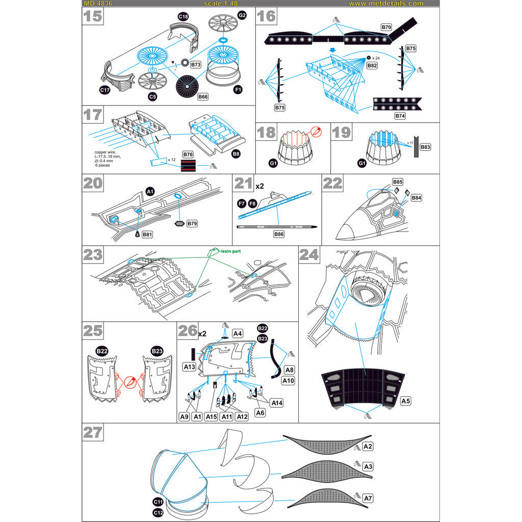Lockheed-Martin F-35B Lightning II, Exterior Details, Scale 1:48 Resin, Photoetch (Recommended for kit: Kitty Hawk) Metallic Details MD4836 - For model kit Aircraft