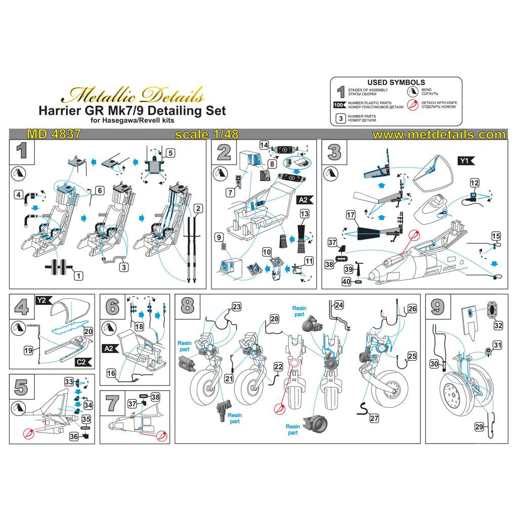 BAe Harrier GR Mk7/9 Detailing set for aircraft model Exterior and Interrior, Scale 1:48 Resin, Photoetch (Recommended for kit: Hasegawa, Revell) Metallic Details MD4837