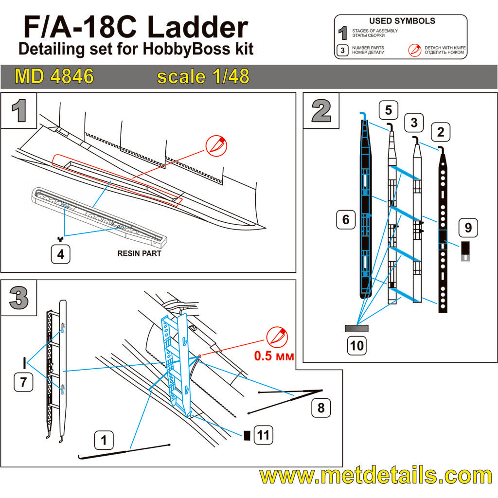 McDonnell-Douglas F/A-18C, Detailing Escort Ladder (for HobbyBoss) Scale 1:48 Metallic Details MD4846